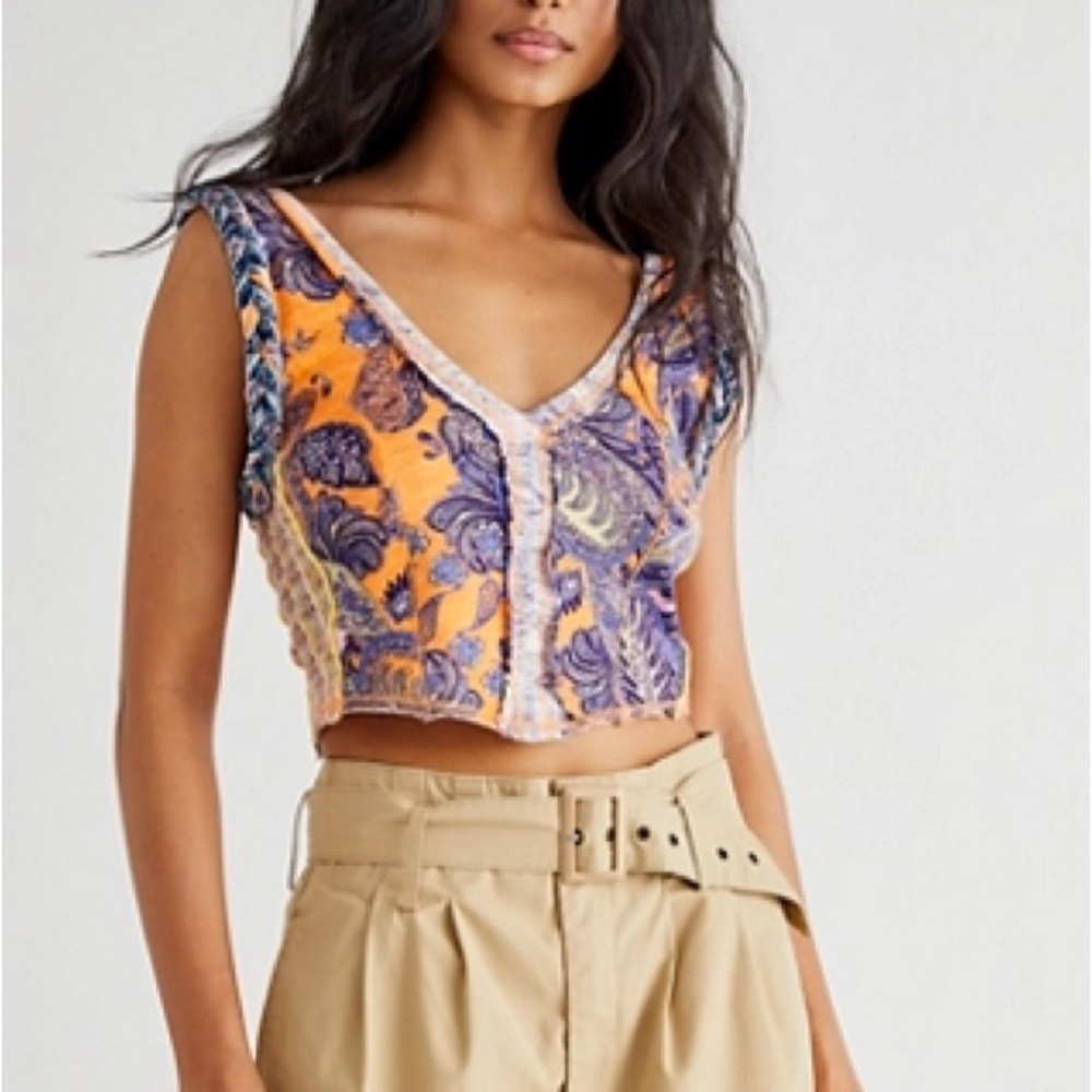 Free People Vibrant Paisley V-Neck Crop Top